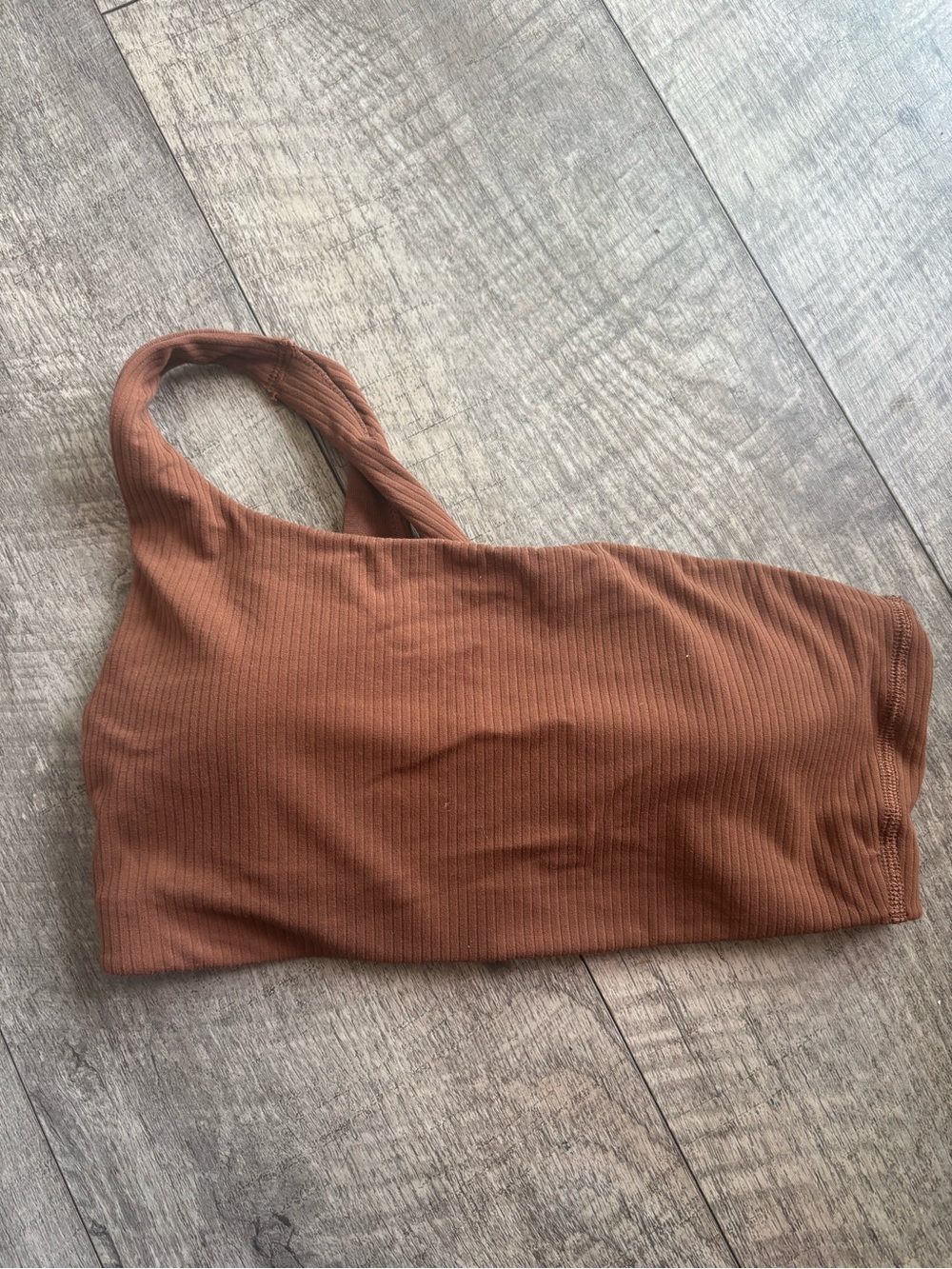 lululemon athletica One-Shoulder Ribbed Crop Bra in Chestnut Brown